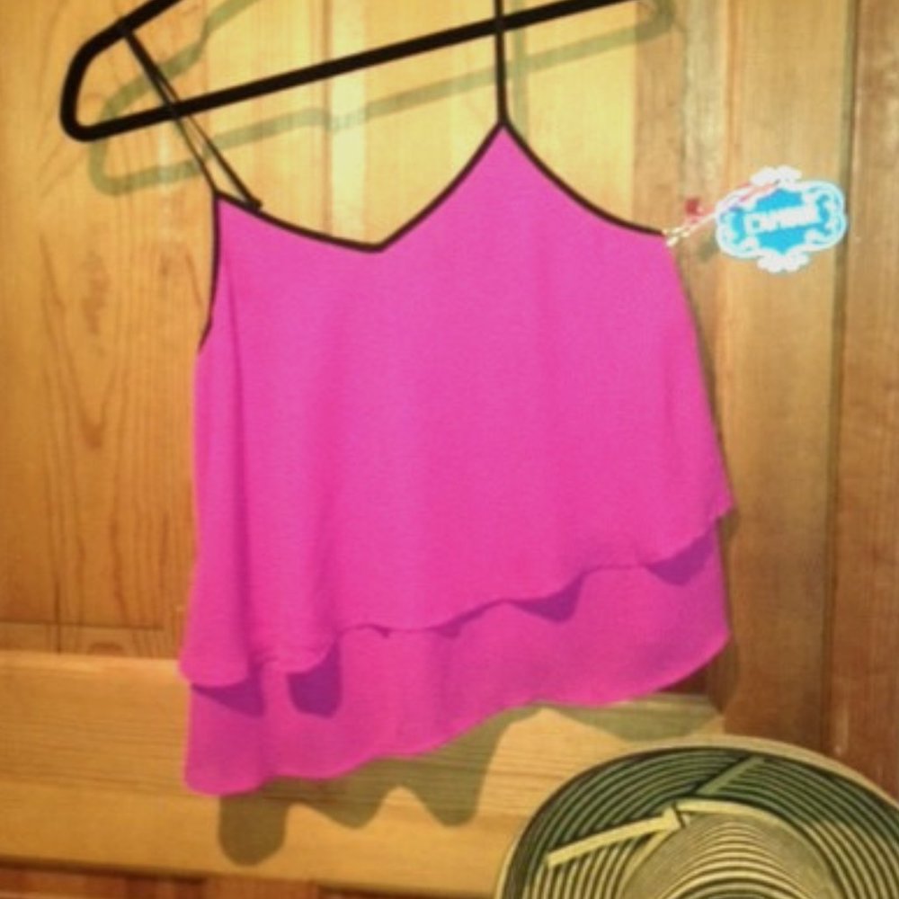 Pretty Fuchsia w/Black Trim Spaghetti Straps Top